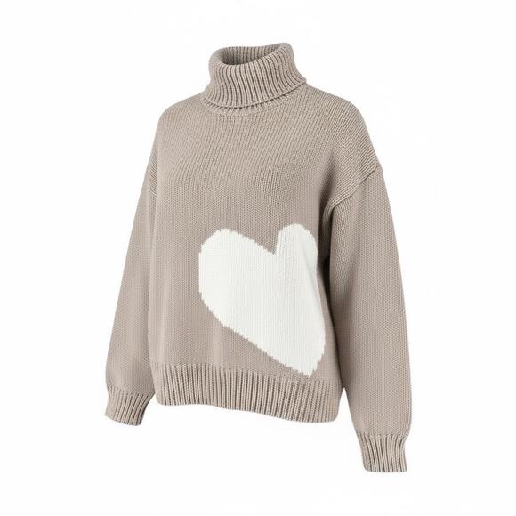 Kerri Rosenthal Light Brown Heart Knit Sweater Funnel Neck Knit Pullover Large - Picture 1 of 7